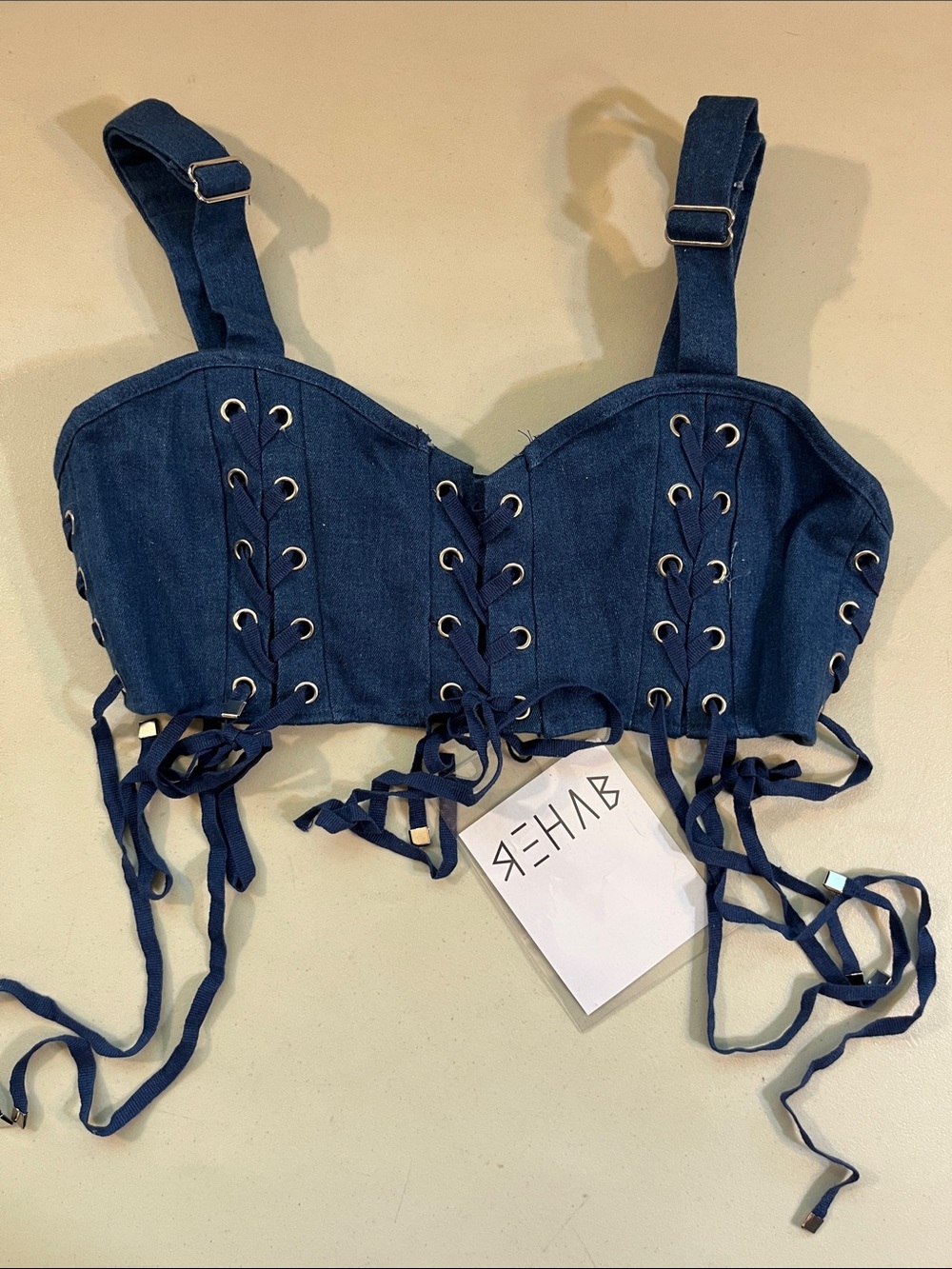 Rehab Indigo Lace-Up Denim Bustier Tank